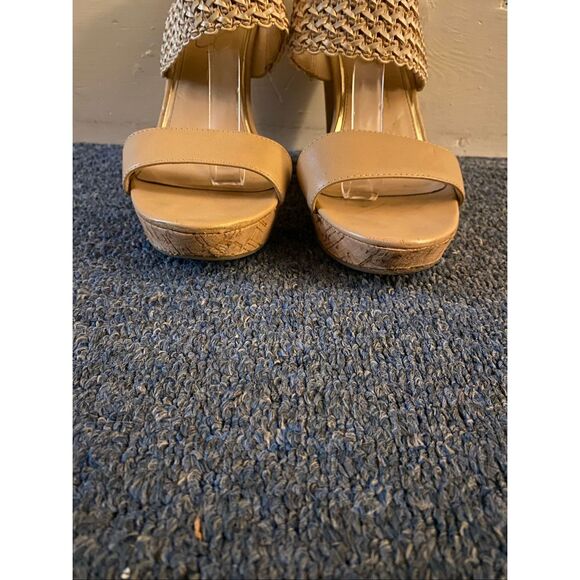 Jessica Simpson women 8 open toe cork 5” wedge strap tan sandals - Picture 5 of 11
